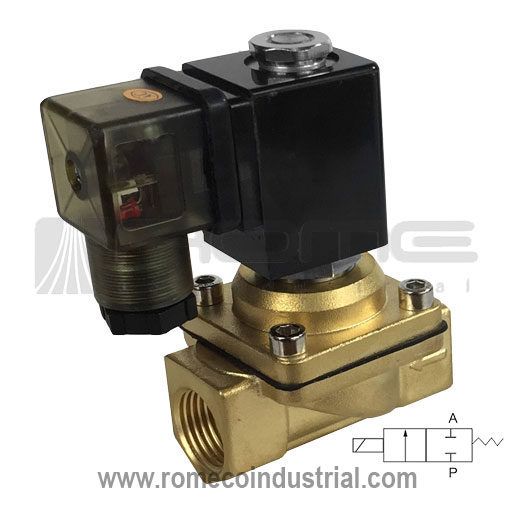 PU220-04A Valvula solenoide NC 2/2 1/2 Accion directa en bronce para aire,  agua y aceite - Rome Co Industrial