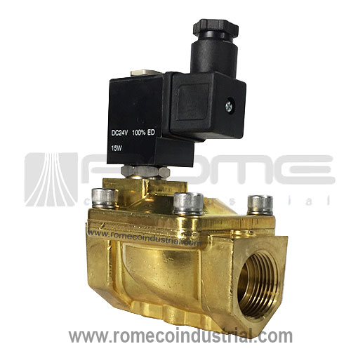 PU220-04A Valvula solenoide NC 2/2 1/2 Accion directa en bronce para aire,  agua y aceite - Rome Co Industrial