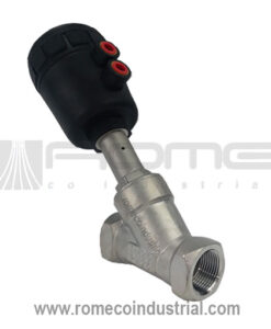 VALVULA ANGULAR DE PASO ACTUADOR PLASTICO CUERPO INOXIDABLE
