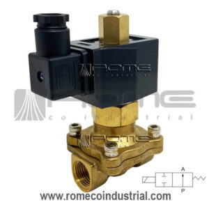 PU220-04A Valvula solenoide NC 2/2 1/2 Accion directa en bronce para aire,  agua y aceite - Rome Co Industrial