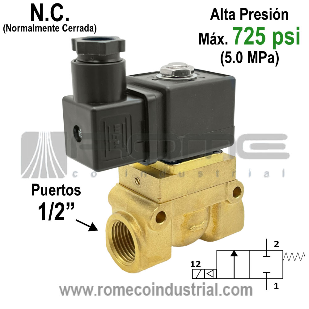 Electrovalvula alta presión 1/2 NC 2/2 50 Bar UH-15 MONTERREY MEXICO