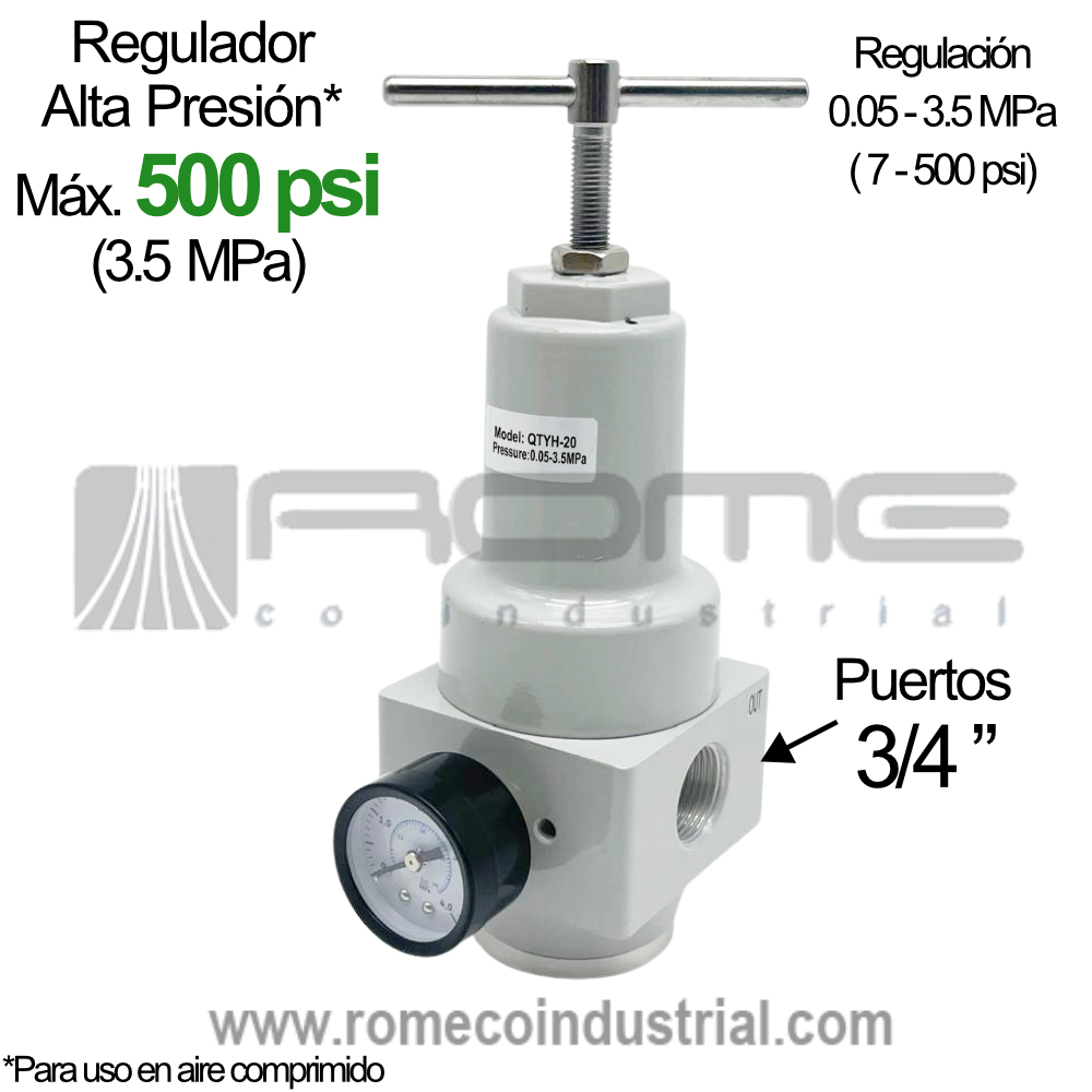 QTYH-20 Regulador de alta presión de aire hasta 500 PSI rosca 3/4